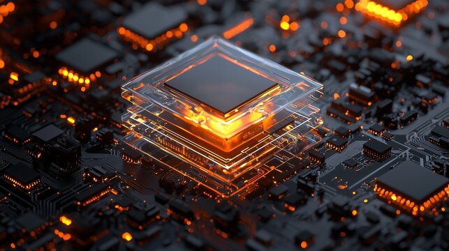 Server motherboard with glowing processor stack representing high performance computing and accelerated compute for simulation and ai.