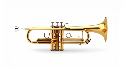 Obraz premium High-quality image of a brass trumpet showcasing intricate details, perfect for music-related projects or educational materials.