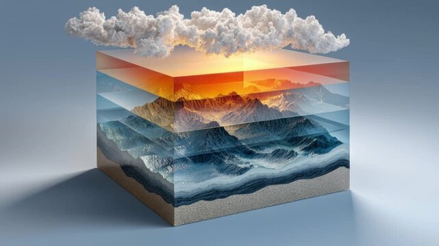 Cross-section of earth: a detailed, cross-sectional view of Earth, showcasing its complex layers including the atmosphere, illuminated by a brilliant light.