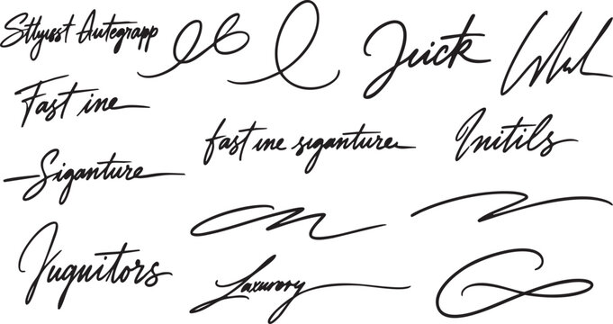 
Handwritten Cursive Signature and Initials Script Calligraphy Design Elements Set on White Background