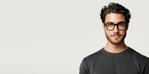 Obraz premium Young man with stylish glasses and beard looking confidently at the camera
