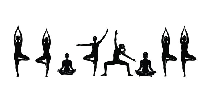 International yoga day diverse yoga poses silhouette for wellness and harmony