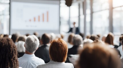 Obraz premium Business conference presentation audience engaged in analytics discussion with graphs