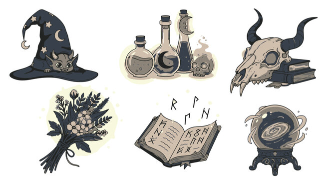Magical Witchcraft Elements for Halloween and Occult Themes