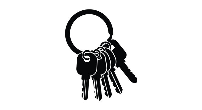 A cluster of metallic keys hanging together presented as a dark silhouette
