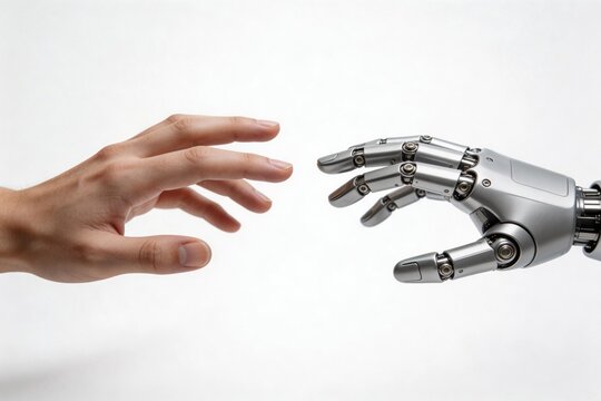 Human hand and robotic hand reaching