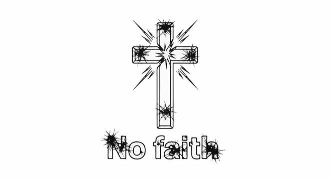A stylized cross with radiating lines and the words "No faith" below