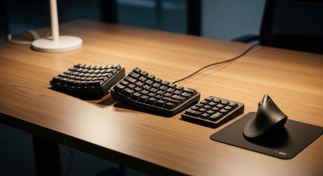 Ergonomic keyboard and numeric keypad setup on desk