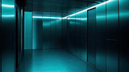 Fototapeta premium Futuristic technology hallway with glowing neon blue lights