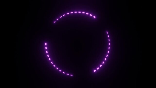 neon purple glowing dashed recycle circle ring animation on dark background