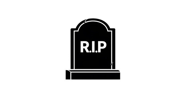 Black and white gravestone with rip inscription, minimalist tombstone epitaph death