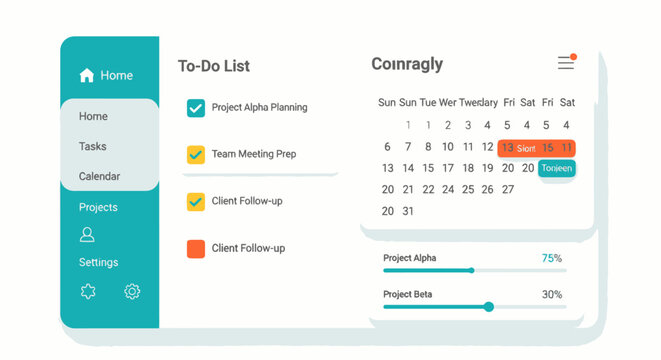 Blurred project management app screenshot with to do list and calendar