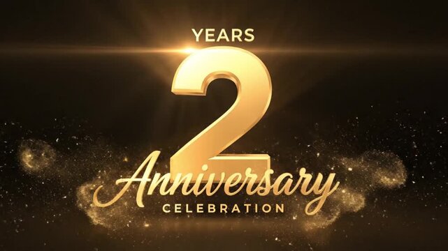 2 Years Anniversary Text Animation with Alpha Channel &ndash; Dark Background 4K
