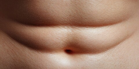 Fototapeta premium Close-up macro shot of a toned human abdomen with visible abdominal muscles and navel
