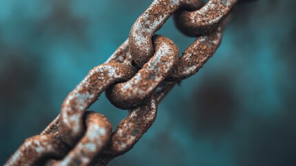 Fototapeta premium A close-up of old, rusty chain links demonstrating wear and tear, symbolizing strength, resilience, and the passage of time with a moody, textured backdrop.