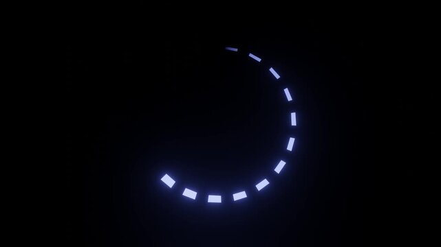 Glowing white dashed semicircle arc loading indicator on black background