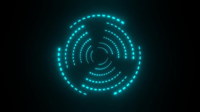 Glowing cyan dotted spiral swirl loop animation on black background