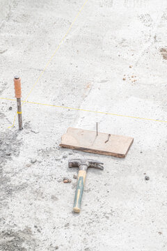 Construction tools and guide line on a building site The Concept of planning