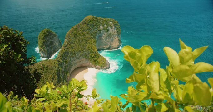 Coastal cliffs of Nusa Penida Island Bali overlook the Kelingking Beach