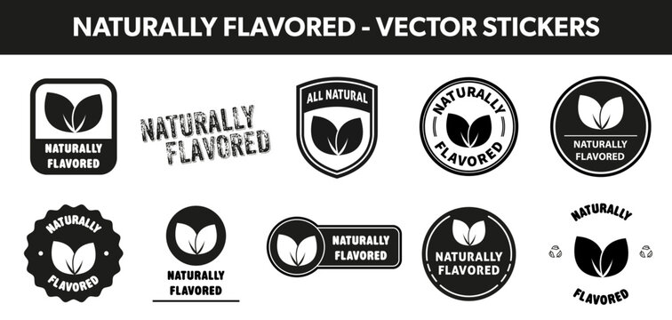 Naturally flavored  - stickers for food container or drink bottle. Vector isolated on white.