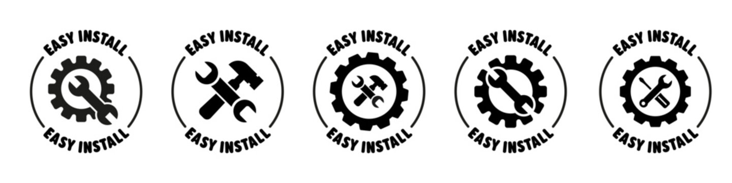 Easy installation vector signs isolated on white. Labels for app or equipment.
