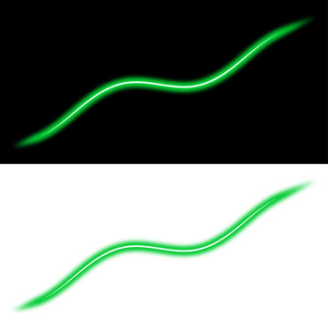 A wavy line, a green glowing neon line on a transparent and black background
