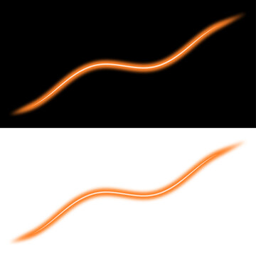 A wavy line, a orange glowing neon line on a transparent and black background