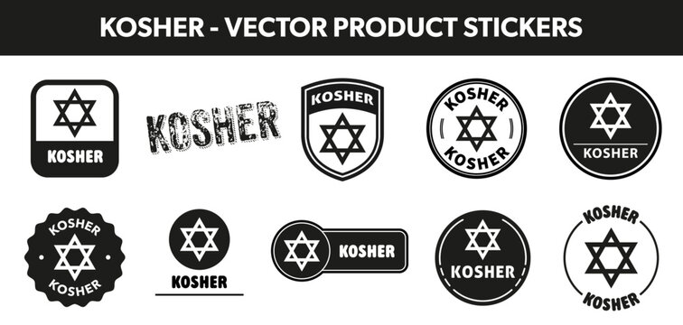 Kosher stickers for package information of product. Vector isolated on white.