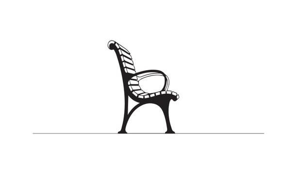 Minimalist side view vector illustration of a classic park bench isolated on a white background
