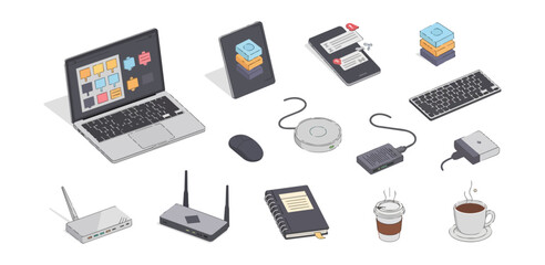 Fototapeta premium Isometric computer devices illustration on dark background