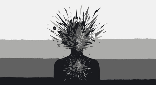 Frustrated person with exploding head stress and confusion concept