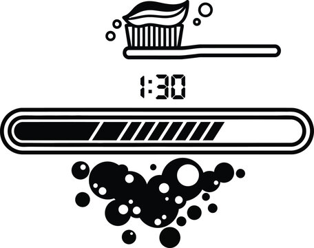 Toothbrush with toothpaste and progress bar, dental hygiene concept, 1:30 timer