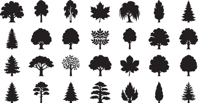 Diverse Tree and Forest Plant Silhouettes Set