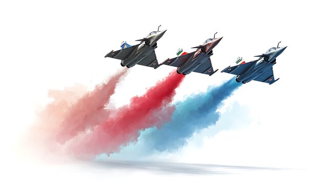 Realistic 3D fighter jets in the air isolated on the white background 