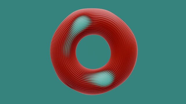 3D render of a torus covered in dots and spheres with a fluid movement