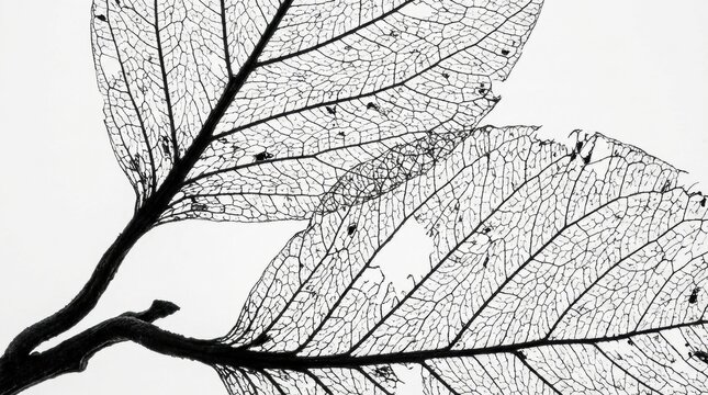Delicate Leaf Veins - A Detailed Black and White Macro Photograph of Natures Intricate Design.