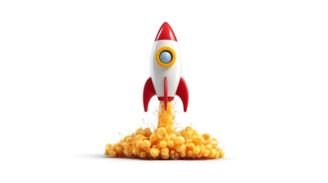 Rocket with emoji trail launch isolated on the white background 