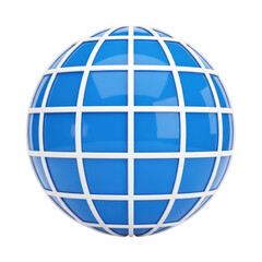 Obraz premium Blue globe icon with world map and grid lines on white background isolated on transparent background