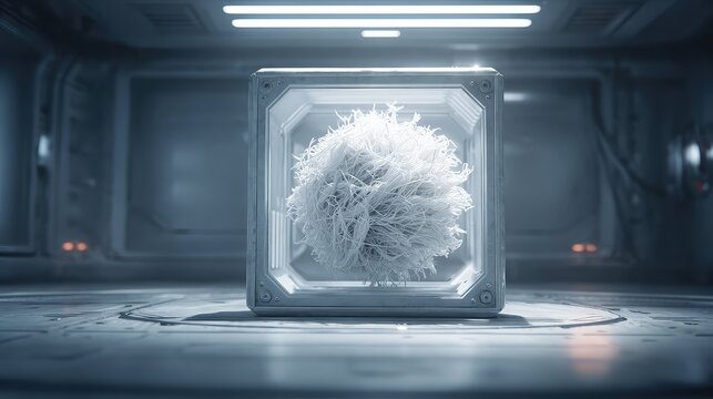 Alien specimen contained in futuristic science lab environment