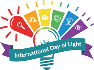 Naklejka premium Colorful lightbulb illustration celebrating International Day of Light