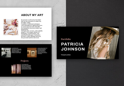 Portfolio Presentation With Elegant Black Pink Layout Creative Template Slides