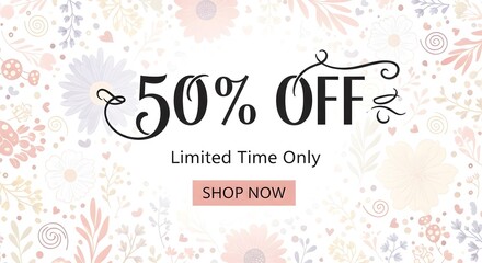 Obraz premium 50% off limited time only sale banner with floral background