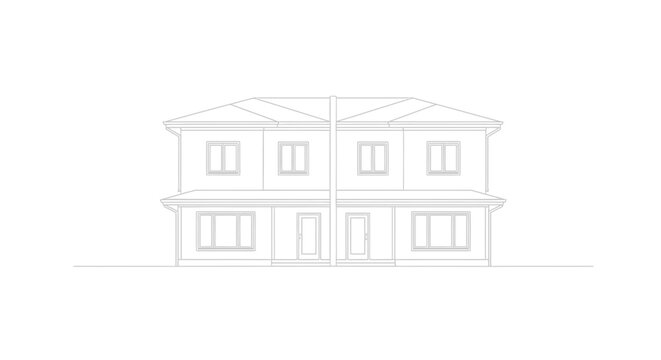 Blueprint of a modern twin house facade.