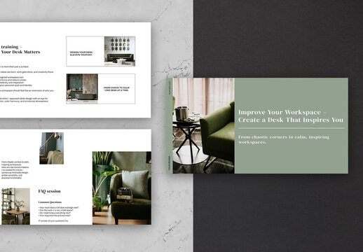 Workspace Design Presentation With Elegant Sage Green Layout Template Slides