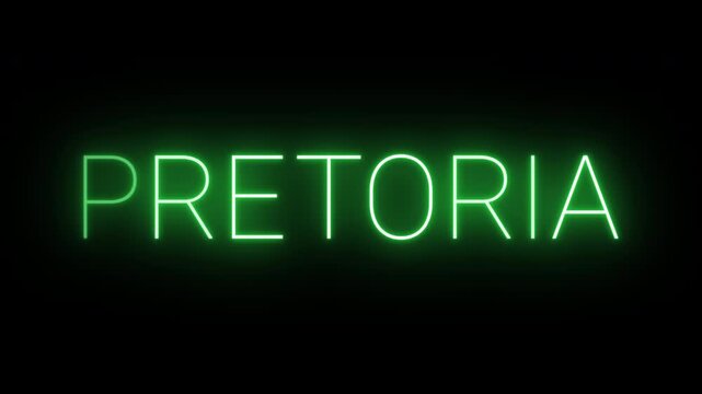 Flickering neon green glowing pretoria sign animated on black background