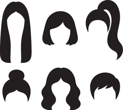 Women hairstyle silhouettes set long bob ponytail bun wavy pixie vector bundle