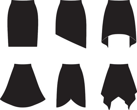 Skirt hem types silhouettes set asymmetrical high low flared tulip handkerchief vector bundle