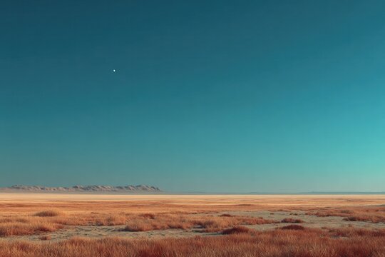 Desert Landscape with Clear Sky and Moon