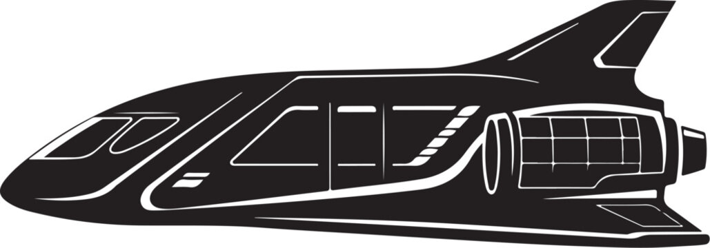 Futuristic Spacecraft, Space Shuttle, Black Vector, Illustration, Sci-Fi, Aerospace