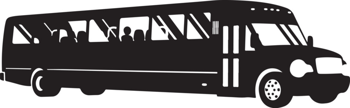 Black bus silhouette, vector school bus, transportation icon, travel symbol